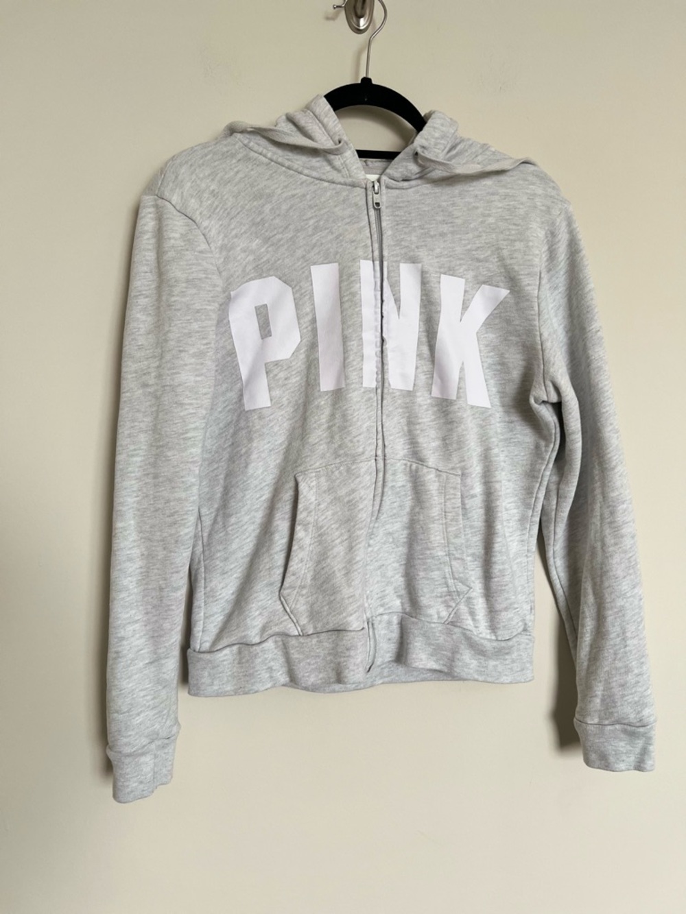 PINK Victoria’s Secret Gray Full Zip Hoodie M Cozy Logo Sweatshirt - Picture 2 of 7